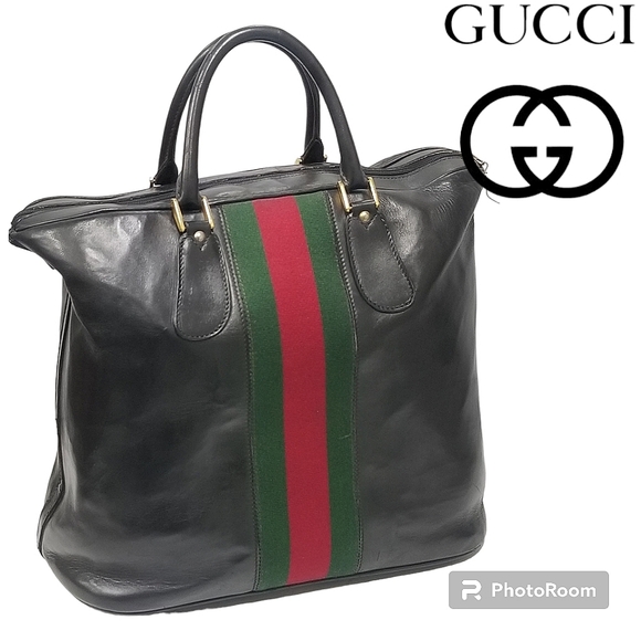 Gucci Other - Rare Vintage Gucci Web Tall Boston Weekender Carryall luggage Travel bag